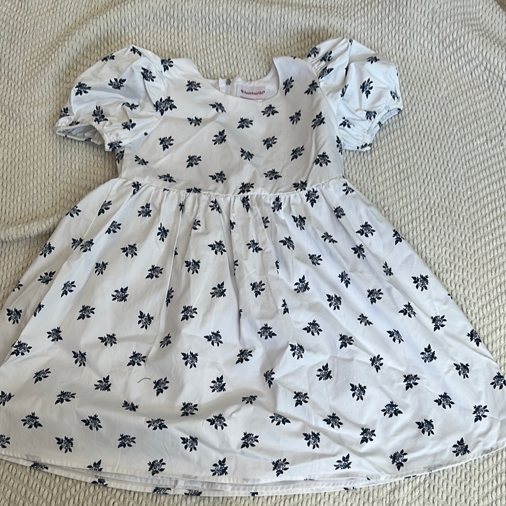 White Dress with Blue Floral Pattern